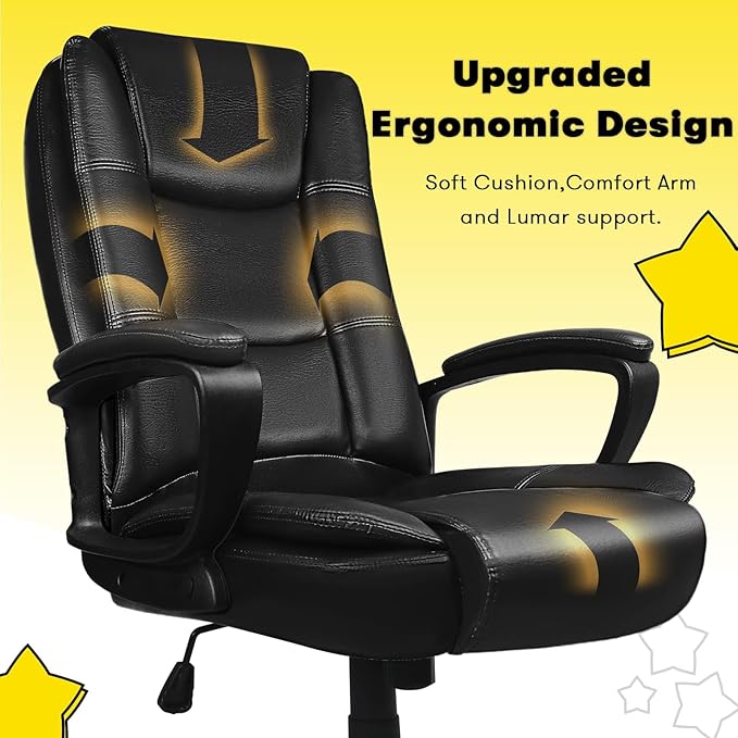 OFIKA Home Office Chair, 400LBS Big and Tall Computer Chair Heavy Duty Design, Ergonomic High Back Cushion Lumbar Back Support, Adjustable Executive Leather with Armrest-DeskLoop Office
