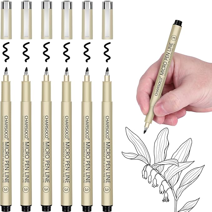 3 Micro Pen, 6 Pack Black Fine Point Pen with Waterproof Archival Ink, 3mm Fineliner Ink Pens for Artist Illustration, Sketching, Anime, Manga, Technical Drawing and Scrapbooking-DeskLoop Office