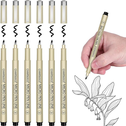 3 Micro Pen, 6 Pack Black Fine Point Pen with Waterproof Archival Ink, 3mm Fineliner Ink Pens for Artist Illustration, Sketching, Anime, Manga, Technical Drawing and Scrapbooking-DeskLoop Office