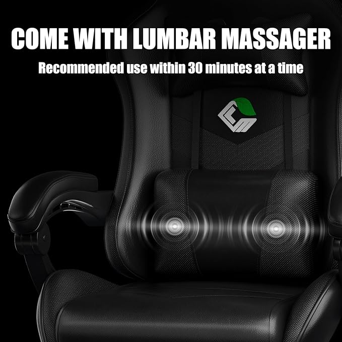 Gaming Chair, Ergonomic Office Computer Chair with Footrest and Lumbar Support Massager Racing Style High Back Video Gamer Chair, Wide&Thick Cushion, 90°-135° Recline, Adjustable Height, Black-DeskLoop Office