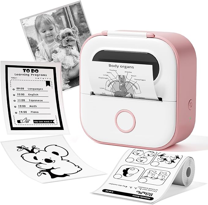 Sticker Printer Machine, Print Pods Mini Maker with 1 Roll Paper, Mini Portable Sticker Maker Y02C, Bluetooth Inkless for Phone, Thermal Portable Machine for Journal, Note, Photos, Learning-DeskLoop Office