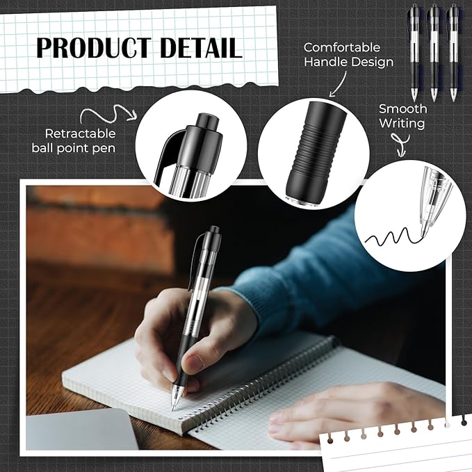 Fulmoon 100 Pcs Gel Ink Pens Retractable Ballpoint Medium Point 1.0 mm Ballpoint Smooth Writing Click Pens for Journal Writing Office Home(Black Ink)-DeskLoop Office