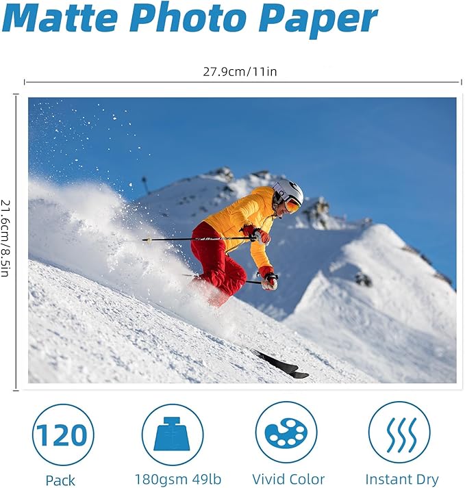 Uinkit 120 Sheets Presentation Paper Matte 8.5x11 Inkjet 48lb 180gsm Single Side Printable Photo for All Dye Ink Inkjet Printers-DeskLoop Office