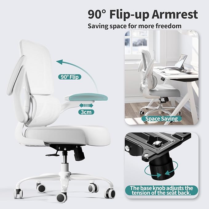 Office Chair - Ergonomic Desk Chair with Adjustable Lumbar Support, Mesh Computer Chair, Executive Chair for Home Office Comfortable Lumbar Support (White White)-DeskLoop Office