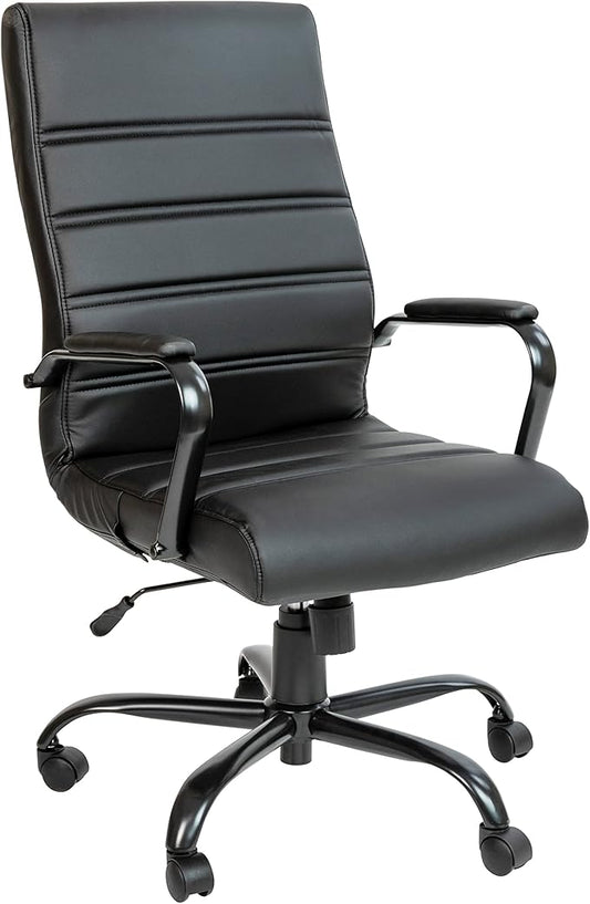 Flash Furniture Whitney High-Back Swivel LeatherSoft Desk Chair with Padded Seat and Armrests, Adjustable Height Padded Office Chair, Black-DeskLoop Office