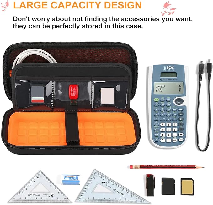 BOVKE Hard PU Graphing Calculator Carrying Case for TTexas Instruments TI-30XS Multiview/TI-34 Multiview/TI-36X Pro Scientific Calculator, Extra Pocket for USB Cables Pens Other Items, Black-DeskLoop Office