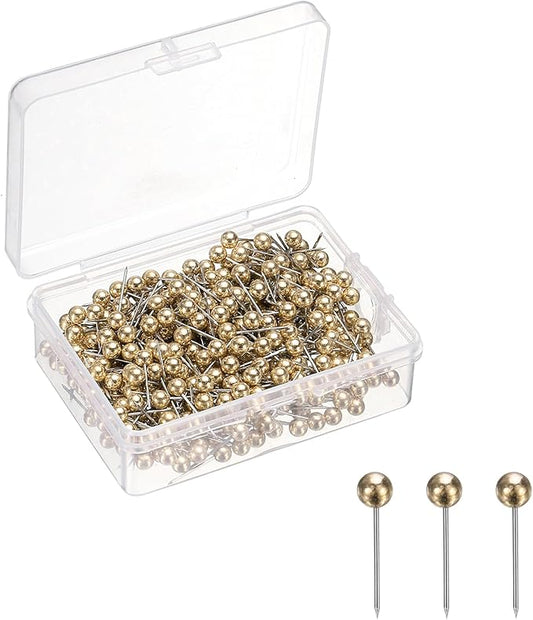 uxcell 400 Pcs Push Pins, Map Thumb Tacks 4mm Round Head Decorative Push Pins for Bulletin Board Home Office Travel Wall DIY Crafts Map Photo, Golden-DeskLoop Office