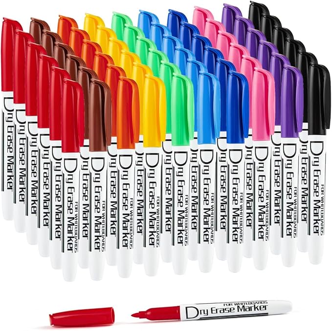 Volcanics Dry Erase Markers Bulk Pack of 60 Low Odor Fine Whiteboard Markers Pens, 10 Assorted Colors for Whiteboard Dry Erase Calendar-DeskLoop Office