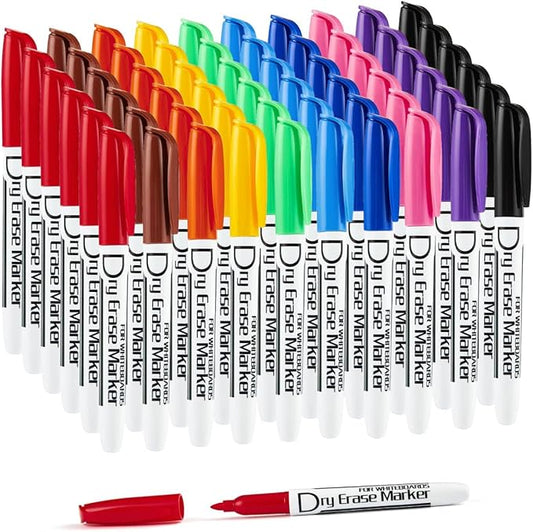 Volcanics Dry Erase Markers Bulk Pack of 60 Low Odor Fine Whiteboard Markers Pens, 10 Assorted Colors for Whiteboard Dry Erase Calendar-DeskLoop Office