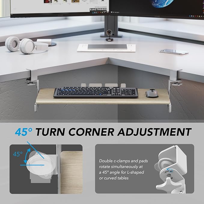 Keyboard Tray Under Desk Pull Out with Extra Sturdy C Clamp Mount System, 27.3 (32.5 inch Including Clamps) x 11 Inch Slide-Out Platform Computer Drawer for Typing Grain AX01WG01-DeskLoop Office