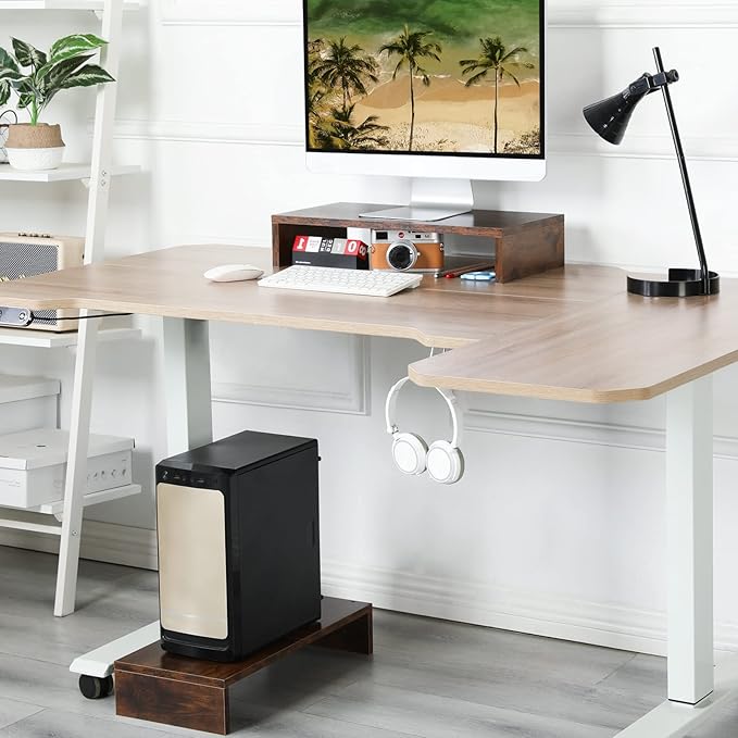 TEAMIX 2 Pack Monitor Stand Riser-20 inch, Wooden Tabletop Shelf for TV/PC/Laptop/Printer, Rustic Brown Monitor Riser with Storage, Computer Stand Ergonomic Design-DeskLoop Office