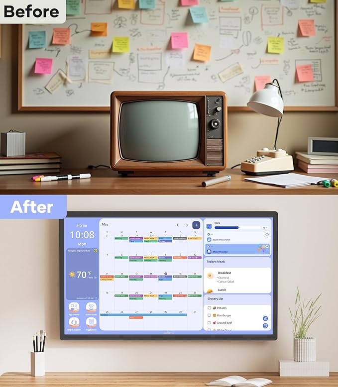 Cozyla Digital Calendar+ 2: 24 inch Wall Planner Touch Screen Chore Chart Customize Dashboard Smart Electronic Calendar for Family Schedules Meal Planner Support Any Google Play App Wall Mount Black-DeskLoop Office
