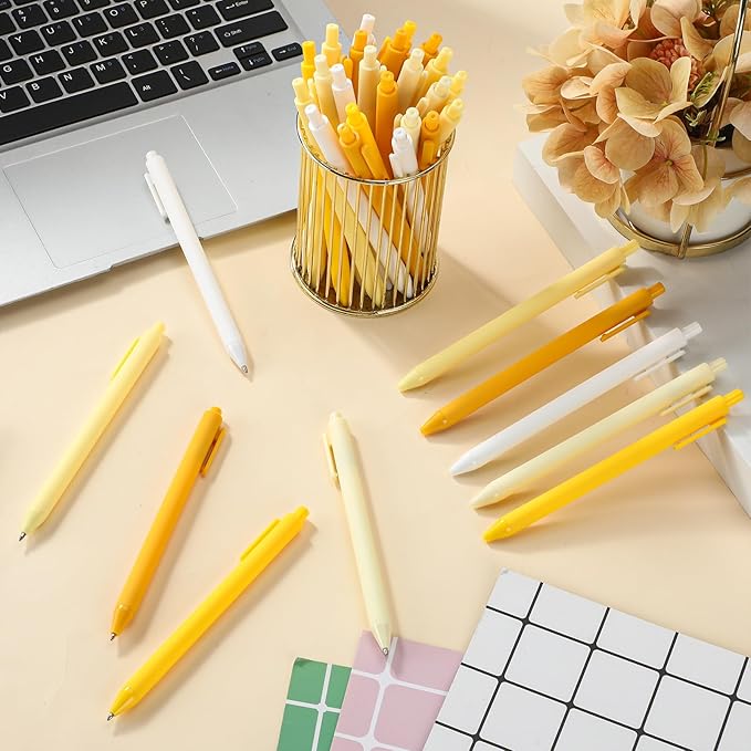 100 Pcs Ballpoint Pens Bulk Retractable Writing 1. 0 mm Black Ink Cute Pens Smooth Writing Color Fancy Gift for Teacher Student Employee Office School Home Baby Shower Supplies (Yellow Series)-DeskLoop Office