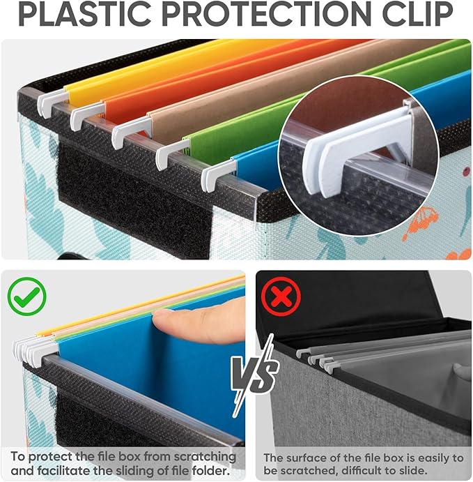 BALEINE File Organizer Box with Lid, Collapsible File Folder Organizer with Plastic Slide, Hanging File Folder Box for Office Document Storage (2 Pack, Spring Stroll, S)-DeskLoop Office