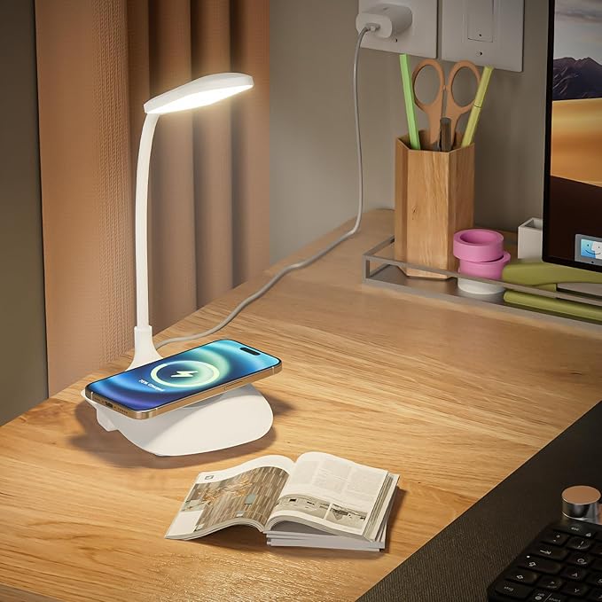 LED Desk Lamp Wireless Charging Desk Lamp with Touch Control Dimmable Office Desk Light Eye-Caring Office Lamp with Adjustable Gooseneck Table Lamp, Reading Lamp Table Lamp for Bedroom Bedside Study-DeskLoop Office