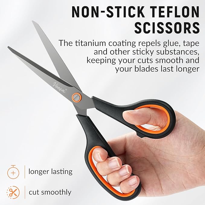 Scissors, 3-Pack Titanium Coated Non Stick Scissors (8.5’’, 7.5’’, 5.5’’) - Premium All-Purpose Cutting Tools for Craft, Office & Home Use-DeskLoop Office