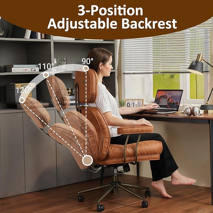 Faux Leather Executive Office Chair - Big and Tall Ergonomic Home Office Chair,Reclining Computer Desk Chairs with Lumbar Support,Adjustable Swivel Rolling PC Chairs with Wheels,Suede,Brown-DeskLoop Office