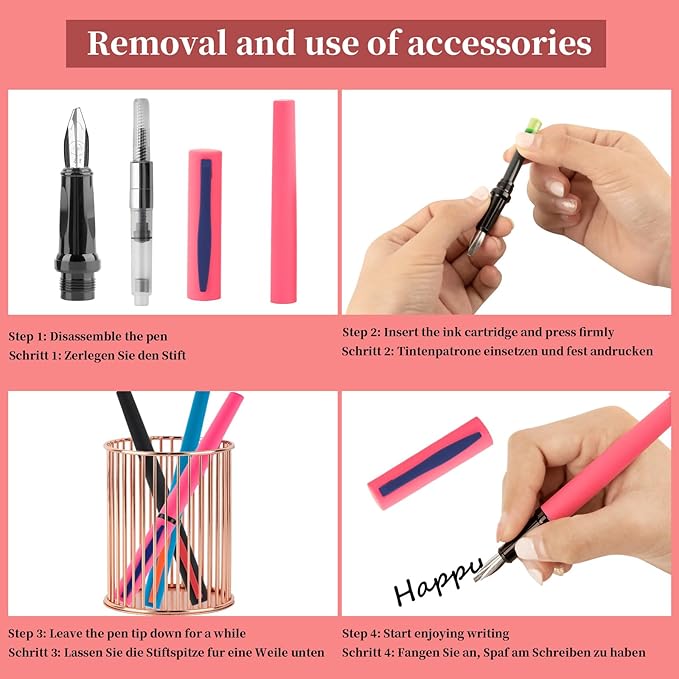 Calligraphy Pen Set,Fountain Pens with 7 Different Replaceable Nibs with 60 Ink Cartridges(12 Colors),Calligraphy Set for Beginner Writing Drawing-DeskLoop Office