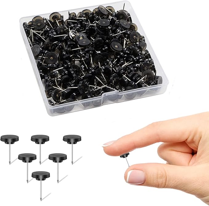 Black Push Pins for Cork Board,Flat Thumb Tacks for Wall Hangings,120 Pcs Flat Head Push Pins for Bulletin Board Plastic Thumb Tacks Steel Point in Reusable Box-DeskLoop Office