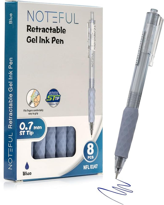 Retractable Gel Pens Clicker, Medium Point 0.7, Premium Comfort Grip for Smooth Writing Planner and School Supplies (Blue, 1 Count (Pack of 8))-DeskLoop Office