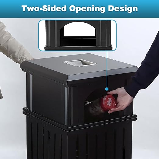 IRONWALLS Commercial Trash Can with Lid, Black Outdoor Garbage Can for Patio, Side Opening Steel Square Commercial Waste Bin, Decorative Trash Container with Removable Inner Bucket for Park, Garden-DeskLoop Office
