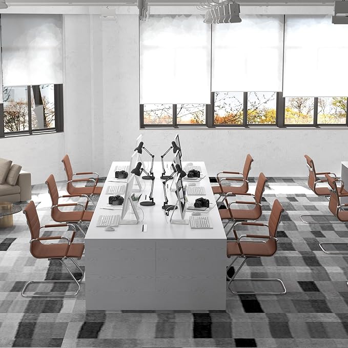 Office Desk Chair No Wheels Set of 4 PU Leather Computer Chairs Mid Back Guest Chairs for School Reception Conference Waiting Room, Cafe-DeskLoop Office