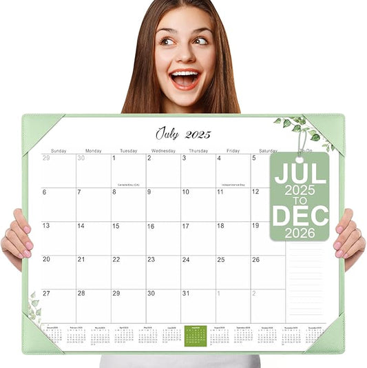 Gannyfer Large Desk Calendar 2025-2026 with Desktop Mat, 22" x 17" Desktop Pad Calendar, 18 Month Table Calendar from July 2025 to Dec 2026, Office Supplies Perfect for Home and Office (Green)-DeskLoop Office