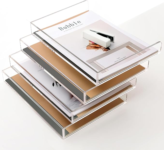SANRUI 4 Tier Clear Desk Paper Letter Organizer Trays, A4 Stackable File Document Tray, Acrylic Desk Organizers and Accessories Sorter, Workspace Office Supplies Organizers,12.4inx8.86inx6.64in-DeskLoop Office
