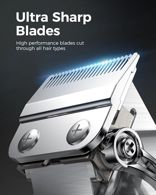 GLAKER Hair Clippers for Men Professional - Cordless Clippers and Trimmers Set, Complete Barber Kit for Hair Trimming & Beard Grooming, Mens Haircutting Kits for Blending & Fade Cuts (Silver)-DeskLoop Office