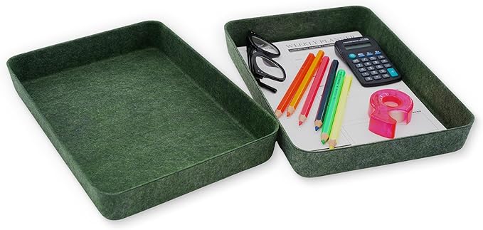 Welaxy 2-piece Office desk drawer organizer tray letter-size documents paper book file Folder Holder storage bins (Forest Green)-DeskLoop Office