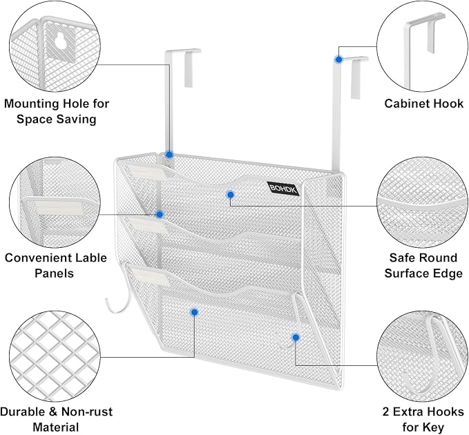 BOHDK Wall File Organizer, 3 Tire Hanging File Folder Mail Organizer, Vertical - Image 6