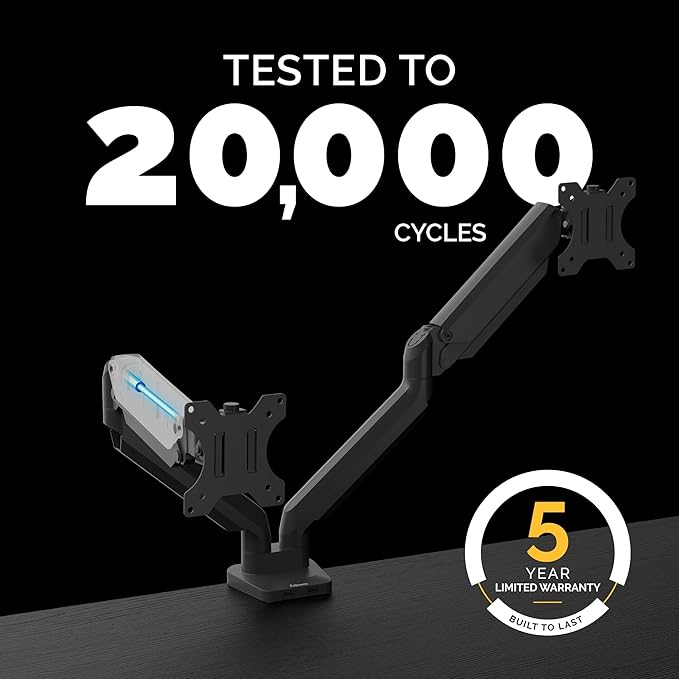 Fellowes Platinum Series Dual Monitor Arm for 40-Inch Monitors, Full Motion, 360° Rotation, VESA Mount with Grommet or Clamp, USB Ports, Ergonomic, Black, 8042501-DeskLoop Office