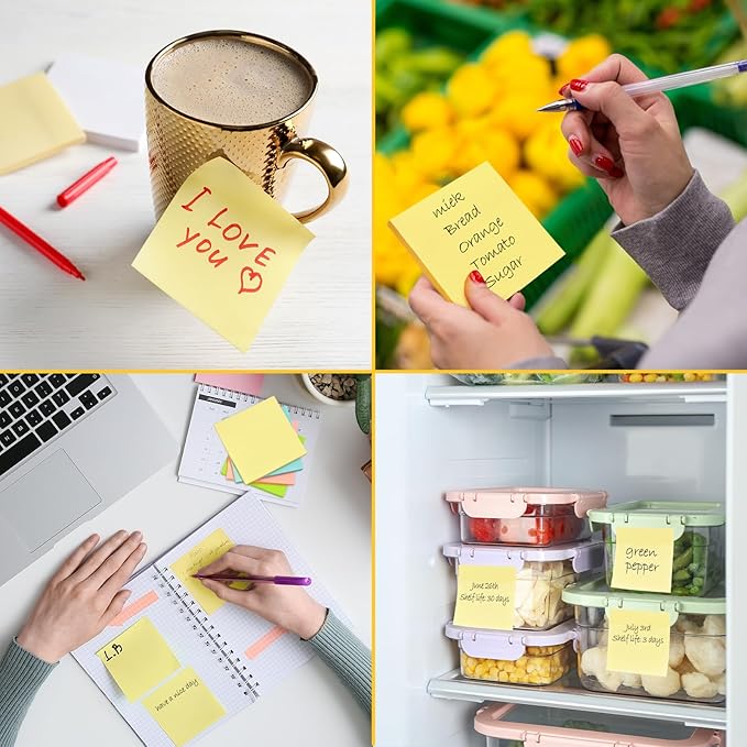 48 Pack 2400 Sheets Sticky Notes 3x3 Inches Bulk Colored Posted Notes Yellow Notes Stickies Note Pads for Office, School, and Home Supplies, 50 Sheets/pad-DeskLoop Office