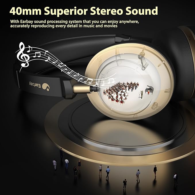 Earbay Wireless Headset with Mic for Work, Bluetooth Headset V5.3, AI Noise Cancelling Mic & 2.4G USB Dongle, 50 Hrs Work Time Wireless Headphones with Mic Mute for Work from Home/Call Center/Teams-DeskLoop Office