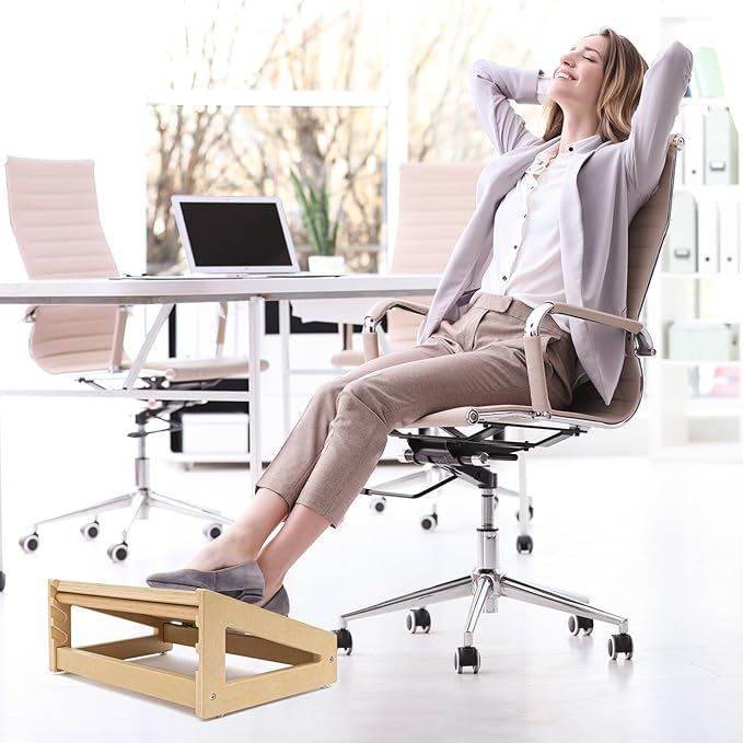 WOOD CITY Foot Rest for Under Desk at Work, 3 Heights Adjustable Footrest with Silicone Surface, 2 in 1 Foot Stool Improve Posture, Reduce Fatigue & Pain, Ideal for Home/Office/Gaming (Natural)-DeskLoop Office
