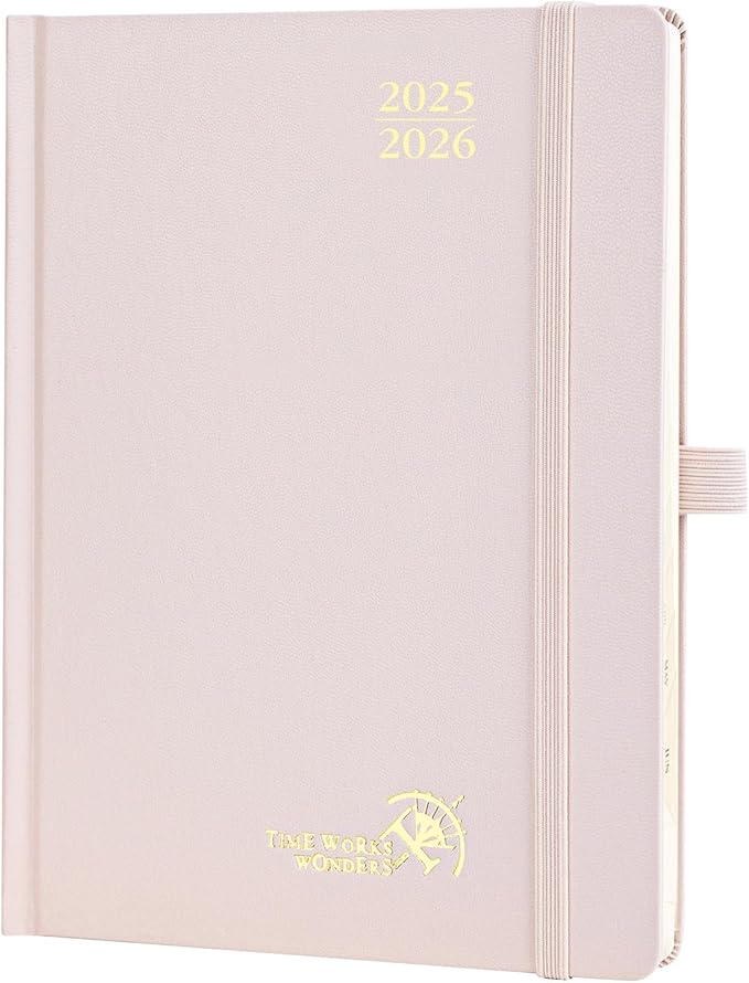 POPRUN Planner 2025-2026, (Medium 6.5'' x 8.5'' Hard Cover) Academic Calendar (July 25-June 26) Daily Weekly and Monthly Appointment Book with Hourly Time Slots, Monthly Tabs, 100 GSM - Light Pink-DeskLoop Office