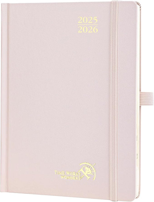 POPRUN Planner 2025-2026, (Medium 6.5'' x 8.5'' Hard Cover) Academic Calendar (July 25-June 26) Daily Weekly and Monthly Appointment Book with Hourly Time Slots, Monthly Tabs, 100 GSM - Light Pink-DeskLoop Office