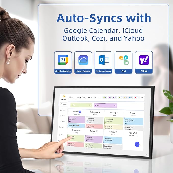 21.5 Inch Digital Calendar, Electronic Chore Chart, Smart Weekly and Monthly Planner 1920 * 1080P IPS Touchscreen Wall and Desk Calendar for Family Schedules, Black-DeskLoop Office