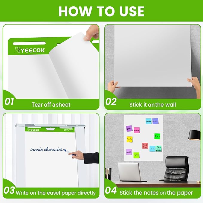 Self-Stick Mini Easel Pad 15 in x 18 in, 30 Sheets/Pad, 4 Pads/Pack, Sticky Flip Chart Paper for Teachers, Super Sticking Power & Bleed-Resistant-DeskLoop Office