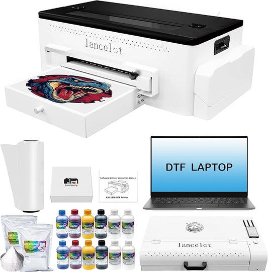 Lancelot A3 L1800 DTF Printer,T Shirt Maker Machine with Roll Feeder,DTF Laptop,White Ink Circulation,Fabric Transfer Printing Machine for Small Business(Printer+Software+Computer+Consumables)-DeskLoop Office