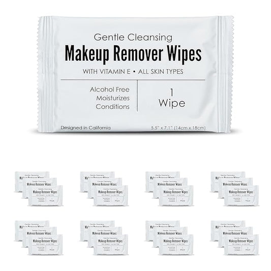 Bulk Makeup Remover Wipes | 500 Count| Individually Wrapped, Gentle Cleansing, Alcohol Free - All Skin Types - Vitamin E - 100% Recyclable, Hotel Travel Size Toiletries-DeskLoop Office