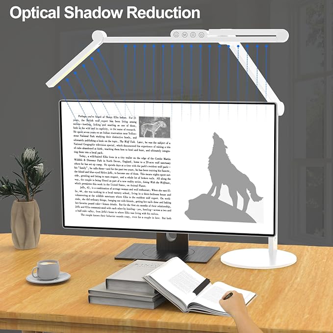 Micomlan Led Desk Lamp with Atmosphere Lighting, Rotatable Tall Architect Desk Lamp for Home Office with Swing Arm, 24W Bright Auto Dimming Adjustable Computer Light with Base for Table-DeskLoop Office