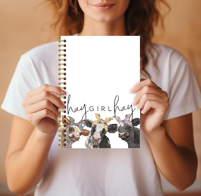 Hay Girl Hay Cow Notebook Journal - Cow Gifts for Women, Coworkers, Cowgirls, Western Gifts, Western Hay Girl Hay Cow Notebook Spiral Bound with 164 Pages-DeskLoop Office