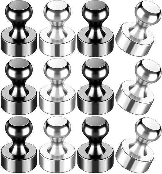VNDUEEY 12 Pcs Fridge Magnets Refrigerator Magnets, Black-Silver Whiteboard Magnets, Magnetic Push Pins, Strong Metal Magnets for Locker, Office, School, Home-DeskLoop Office
