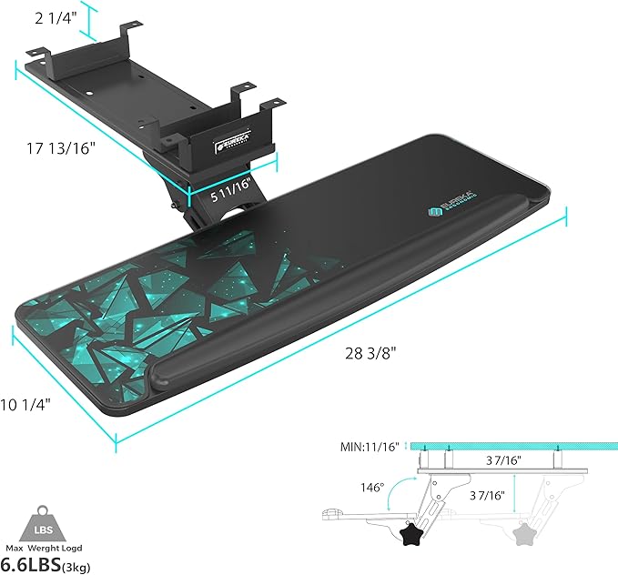 EUREKA ERGONOMIC Height Adjustable Mouse & Keyboard Tray Under Desk, 28x10'' Large Slide Out Swivel Tilt Computer Keyboard Drawer with Mouse Pad for Gaming Home Office Desk, Dual Mount-DeskLoop Office