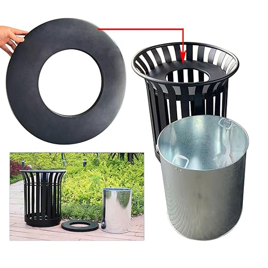 Outdoor Metal Slatted Trash Receptacle,Waste Receptacle,Commercial Trash Cans,Zone Round Garbage Bin,Square Hotel Street Patio Indoor Metal Stan (Large - Black)