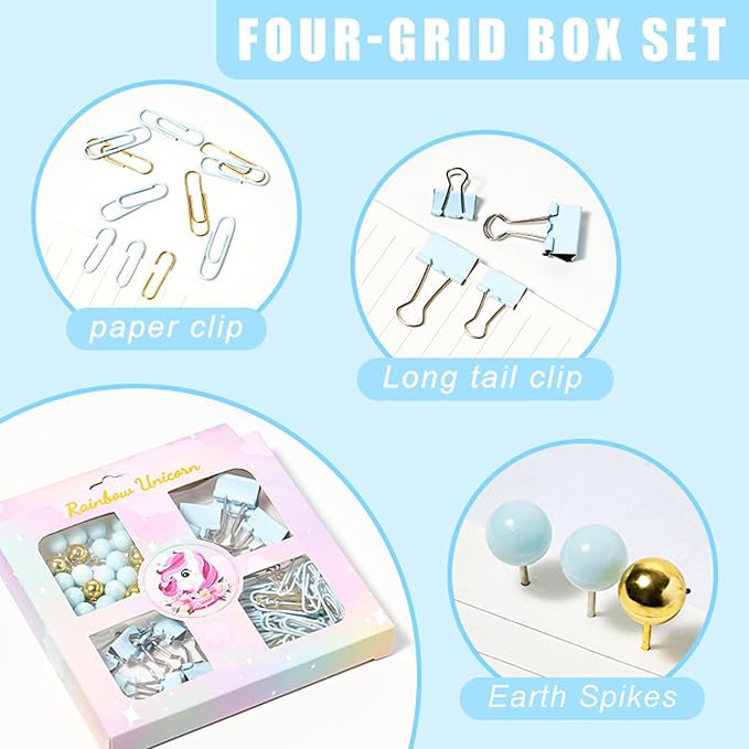 Desk Accessories with Pen Holder, Office Supplies Desk Organizers and Accessories, Tape Dispenser, Stapler, Staple Remover, Staples, Clips Set, Ruler, Scissor, Pen, Tape (Blue)-DeskLoop Office