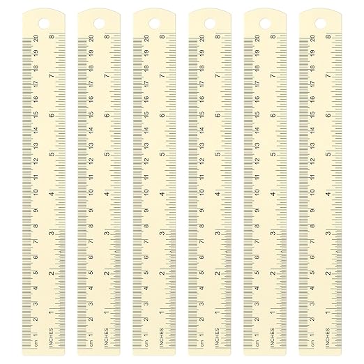 HARFINGTON 6pcs Metal Straight Ruler 20cm Metric SAE Aluminum Alloy Measuring Rulers Scale Tool with Hole for Measure Study Reading Classroom Office, White-DeskLoop Office