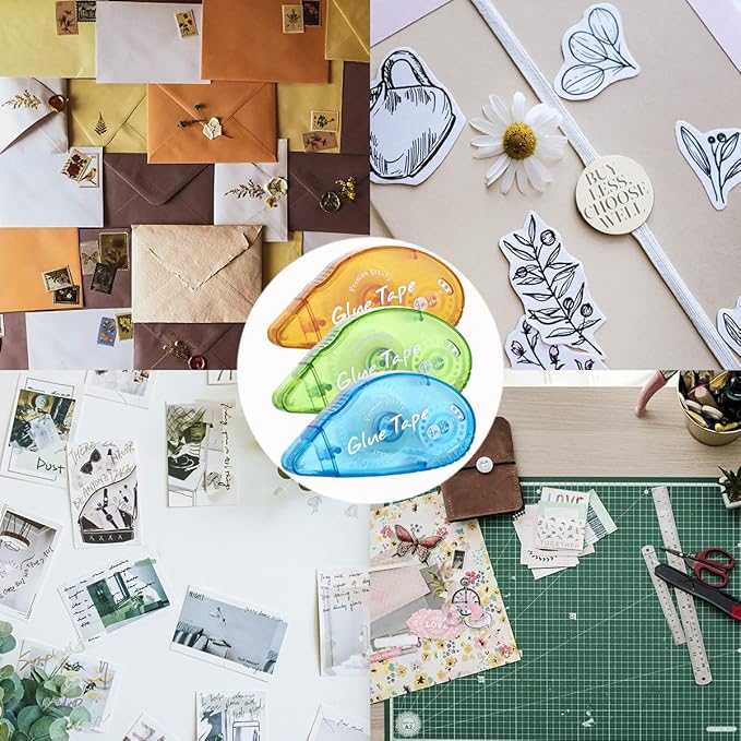 12 Pack Double Sided Tape Roller, Scrapbooking Tape, Permanent Adhesive Tape Dispenser Runner for Crafts and Arts Projects, Photo-Safe-DeskLoop Office