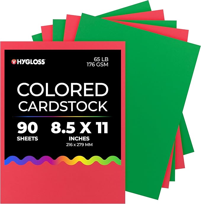 Hygloss 90 Sheets Holiday Christmas Colored Cardstock - 8.5x11-Inch Red and Green Letter Size Color Cardstock Paper - 65 lb/ 176 gsm, Acid-Free, Fade-Resistant-DeskLoop Office